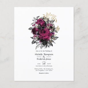 Vintage Burgundy - Marsala and Gold Floral Wedding Flyer