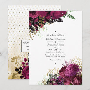 Vintage Burgundy - Marsala & Gold  QR Code Wedding Invitation