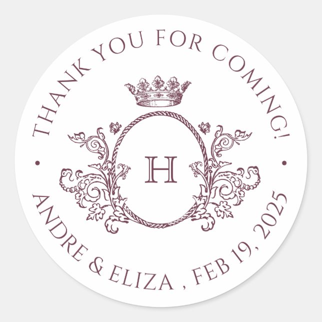 Vintage Burgundy Monogram Wedding Sticker (Front)