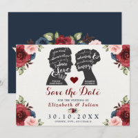 Vintage Burgundy Navy Floral Quotes Save the Date