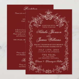 Vintage Burgundy Old Money All In One Wedding Invitation