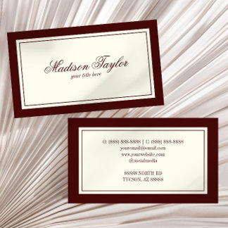 Vintage Burgundy Old Money Style Custom Business Card