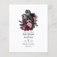 Vintage Burgundy Owls Gothic Wedding Invitation