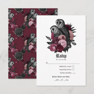 Vintage Burgundy Owls Gothic Wedding RSVP Card