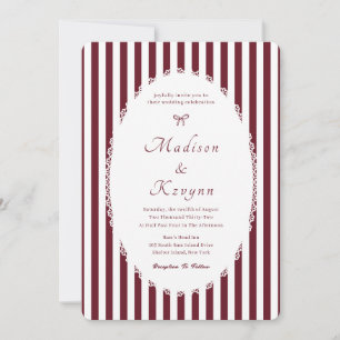 Vintage burgundy Personalized Wedding  Invitation