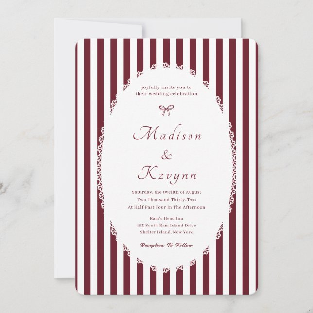 Vintage burgundy Personalized Wedding  Invitation (Front)