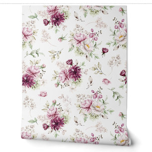 Vintage Burgundy Pink Blush Peonies Floral Wallpaper