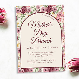Vintage Burgundy Pink Florals Mother's Day Brunch Invitation