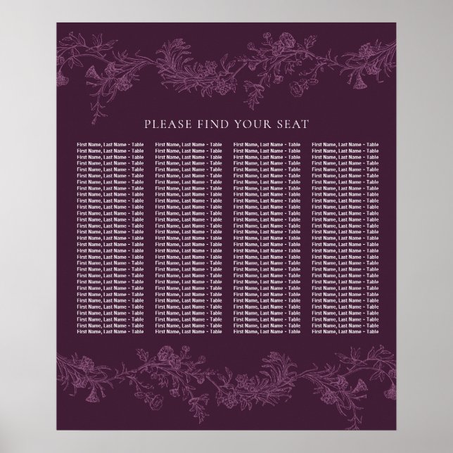 Vintage Burgundy Plum Wedding Seating Chart (Front)