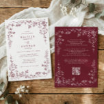 Vintage Burgundy Red French Floral Wedding Invitation<br><div class="desc">Deep burgundy red florals arranged within an ornate chinoiserie floral frame give this vintage french wedding invitation a rich and romantic elegance. The detailed botanical artwork and delicate toile de jouy style accents create a romantic wedding design inspired by classic wedding stationery and Victorian floral illustrations. The bold burgundy red...</div>