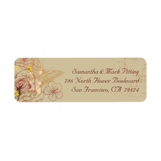 Vintage burgundy rose floral wedding address label (Front)