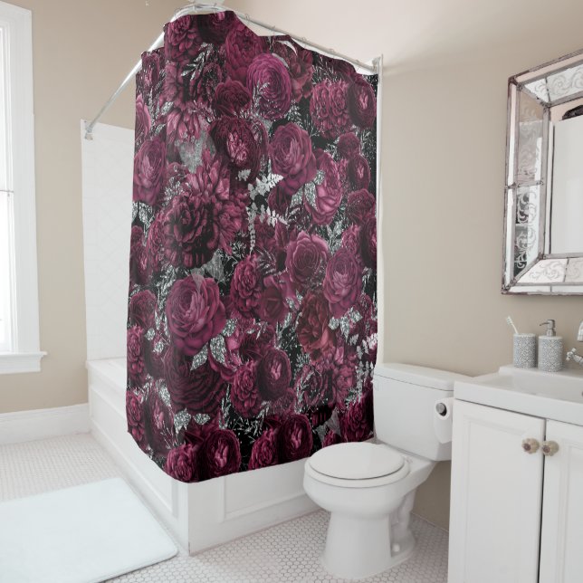 Vintage burgundy silver botanical rose collage (In Situ)