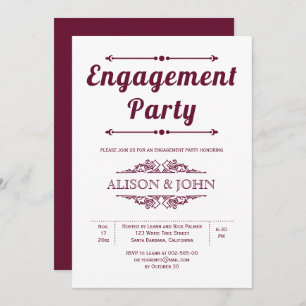 Vintage burgundy typography engagement party invitation