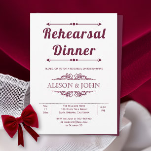 Vintage burgundy typography rehearsal dinner invitation