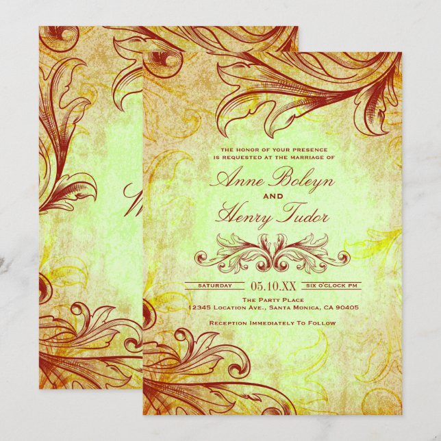 Vintage Burgundy Wedding Invitations (Front/Back)