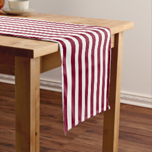 Vintage Burgundy & White Stripes Striped Short Table Runner