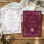 Vintage Burgundy Wine French Floral Wedding Invitation<br><div class="desc">Rich burgundy wine florals arranged within an ornate chinoiserie floral frame give this vintage french wedding invitation a dramatic and romantic elegance. The detailed botanical artwork and delicate toile de jouy style accents create a romantic wedding design inspired by classic wedding stationery and Victorian floral illustrations. The deep burgundy wine...</div>