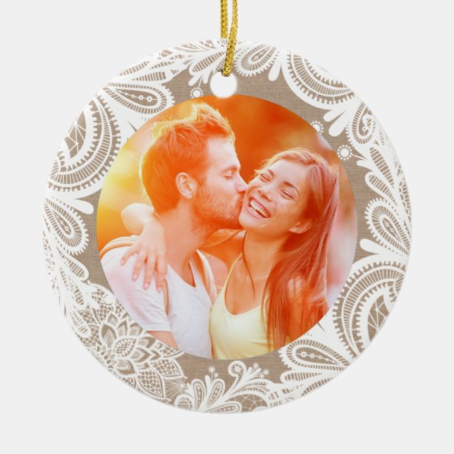 Vintage Burlap and Lace Ornament (Front)