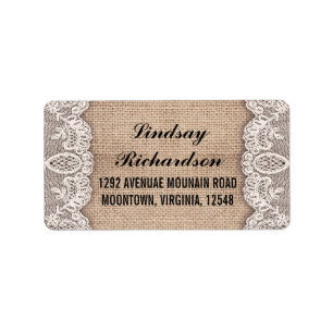 vintage burlap and white lace address labels