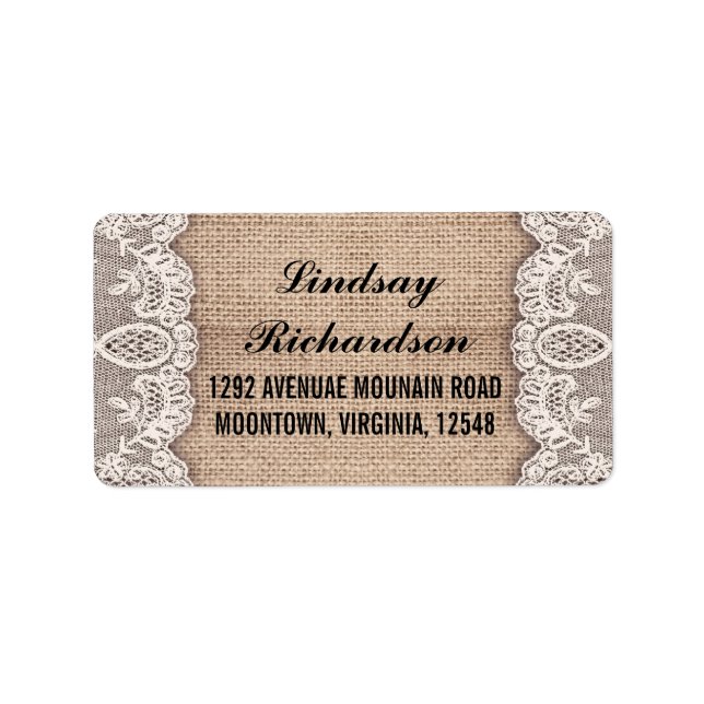 vintage burlap and white lace address labels (Front)