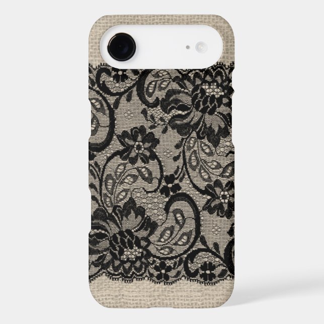 Vintage Burlap & Black Lace iPhone 6 case (Back)