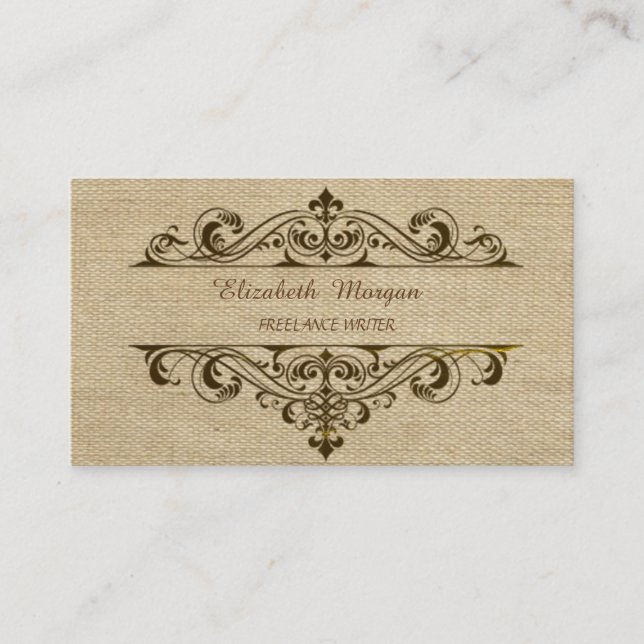 Vintage Burlap Business Card (Front)
