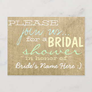 Vintage Burlap Country Bridal Shower Invitation Postcard