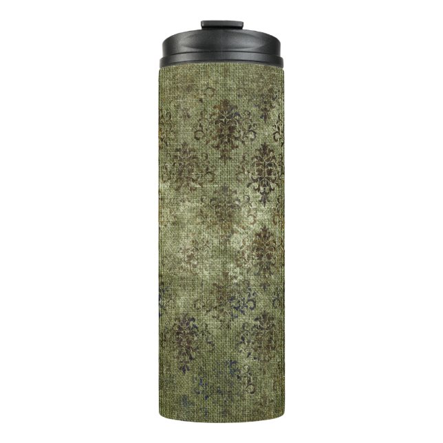 Vintage Burlap Damask Pattern Thermal Tumbler (Front)