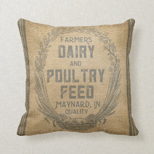 Vintage Burlap Feed Sack Throw Pillow