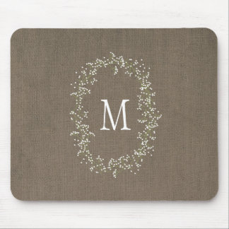 Vintage Burlap Floral Monogram Mouse Pad