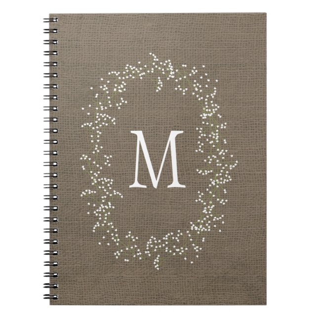 Vintage Burlap Floral Monogram Notebook (Front)
