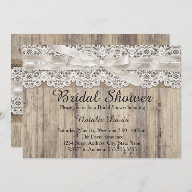Vintage Burlap & Lace Bridal Shower Invite (Front/Back)