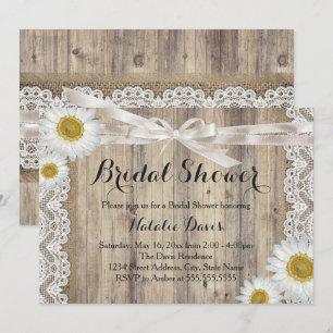 Vintage Burlap Lace & Daisy Bridal Shower Invite