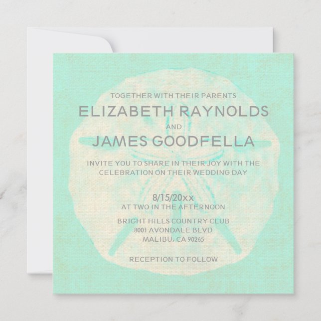 Vintage Burlap Sand Dollar Wedding Invitations (Front)