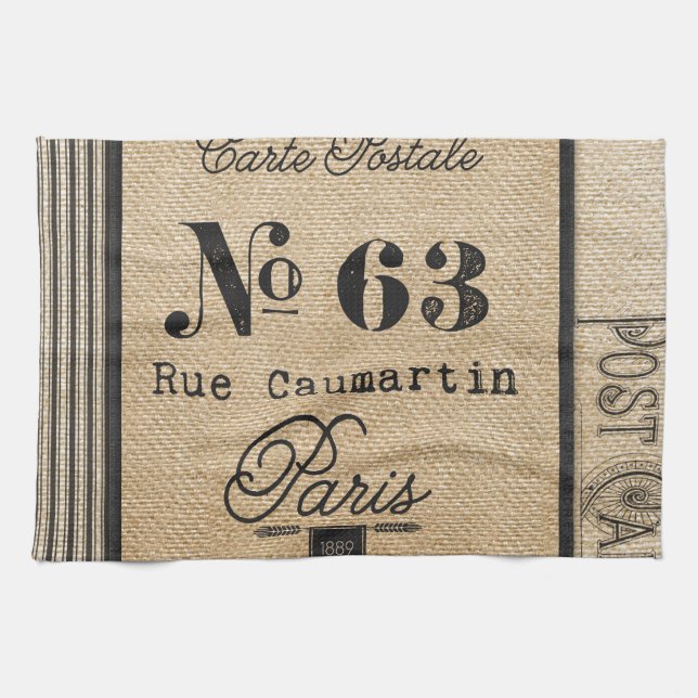 Vintage Burlap Stylish French Paris Kitchen Towel (Horizontal)