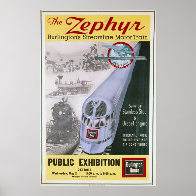 Vintage Burlington Zephyr Locomotive Poster (Front)