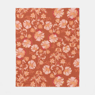 Vintage burnt orange floral fleece blanket