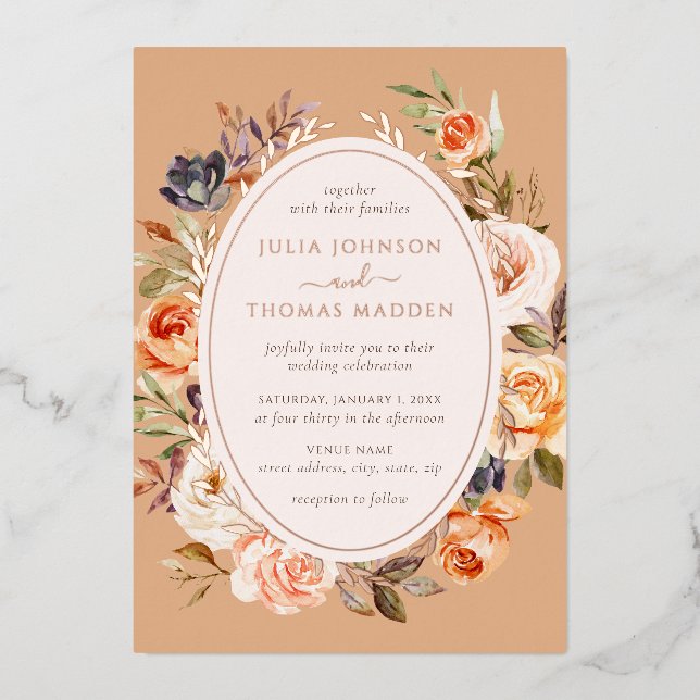 Vintage Burnt Orange Floral Foliage Wedding (Front)