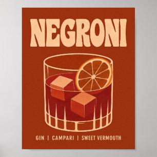 Vintage Burnt Orange Negroni Drink Illustration Poster