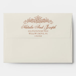 Vintage Burnt Orange Old Money Botanical Wedding Envelope