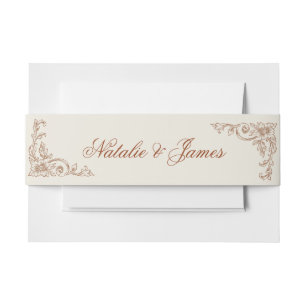 Vintage Burnt Orange Old Money Trendy Wedding Invitation Belly Band