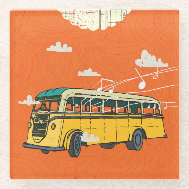 Vintage Bus: Clouds Texture Backdrop Glass Coaster (Front)