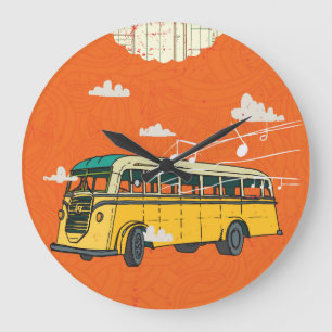 Vintage Bus: Clouds Texture Backdrop Large Clock