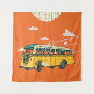 Vintage Bus: Clouds Texture Backdrop Tapestry