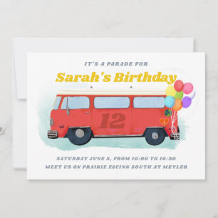Vintage Bus Retro 70s Birthday Parade Invitation