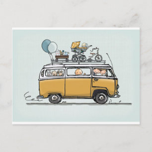 Vintage bus with baby postcard