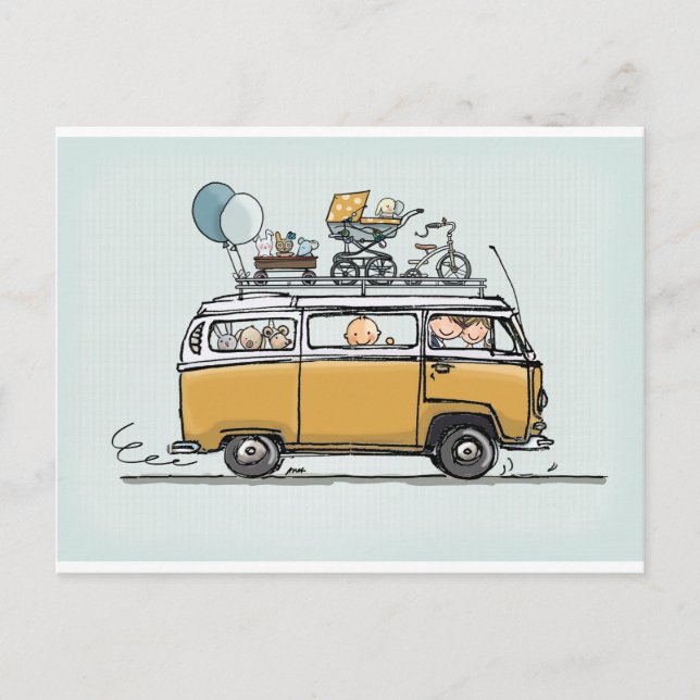 Vintage bus with baby postcard (Front)