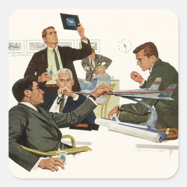 Vintage Business, Airline Executives Meeting Square Sticker (Front)