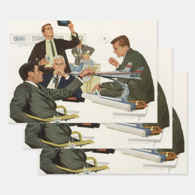 Vintage Business, Airline Executives Meeting Wrapping Paper Sheet (Set)