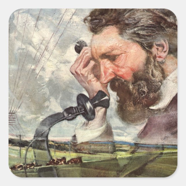 Vintage Business, Alexander Graham Bell Telephone Square Sticker (Front)